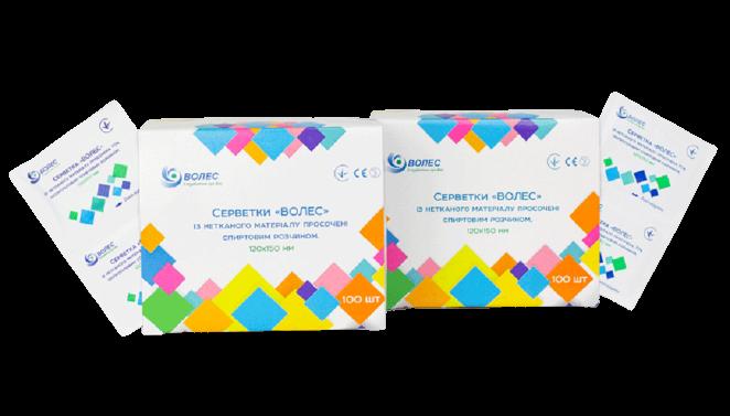 Серветки спиртові "Волес" 30x60 мм, просочені 70% ізопропиловим спирт. розч.